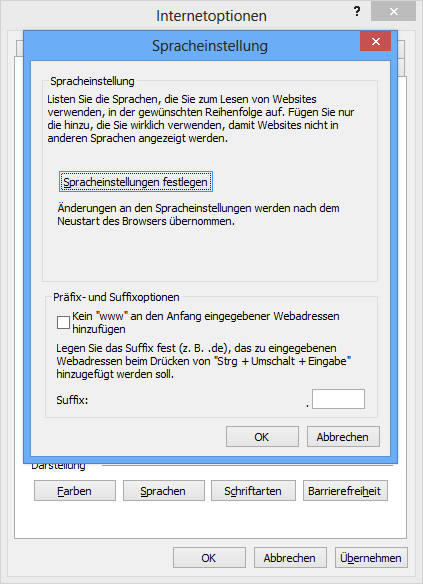 Fenster "Spracheinstellung"