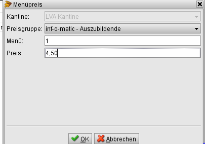 Eingabe Kantinenmenüpreis