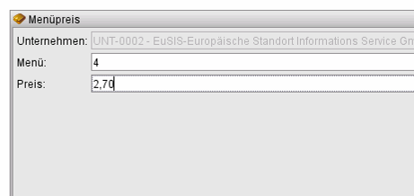 Eingabe Unternehmensmenüpreise