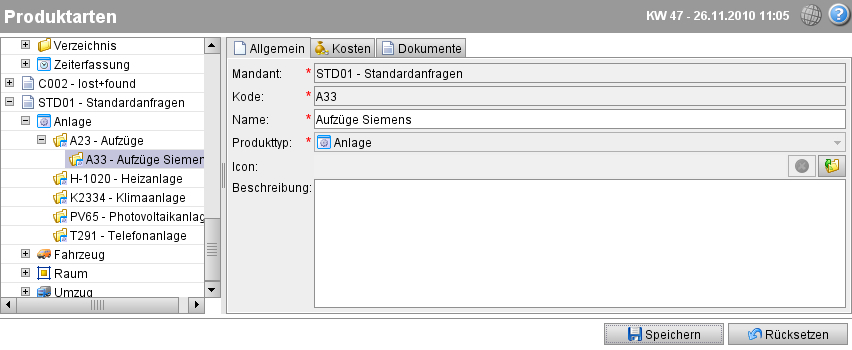 Produktart nach Einfügen unterhalb einer anderen Produktart desselben Produkttyps