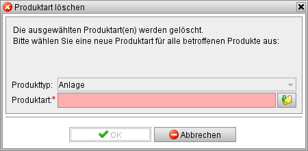 Fenster „Produktart löschen“