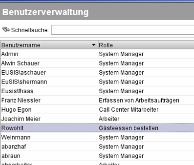 Benutzer in Benutzerverwaltung auswählen