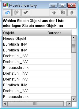 frameListe der Objekte ohne Barcode oder Neuanlage eines Objektes