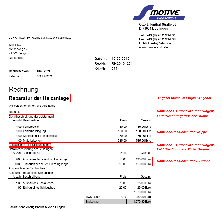 Zuordnung Rechnungstext zu Eingabefelder