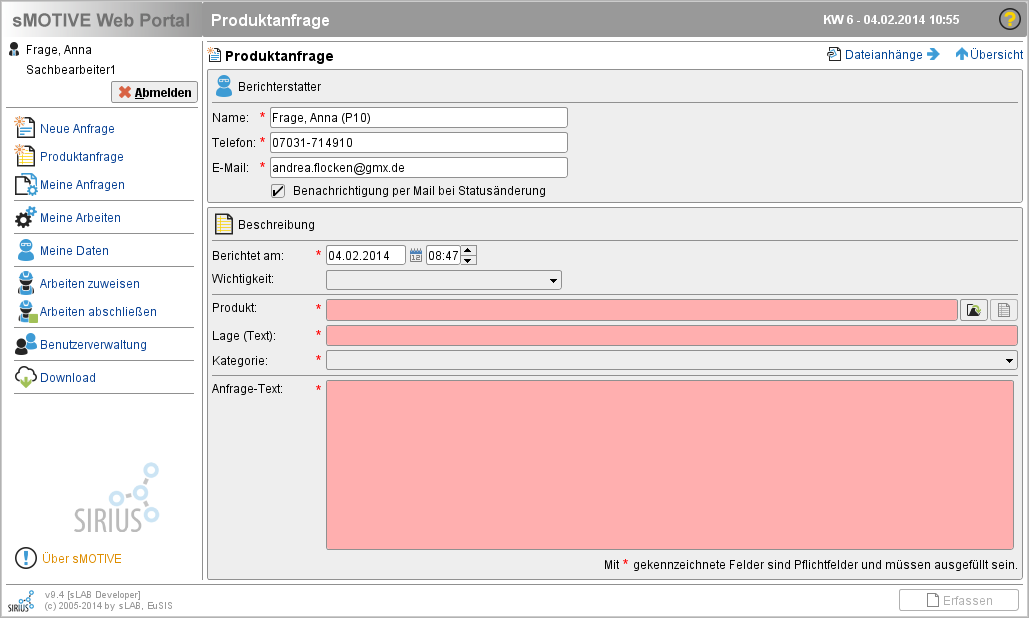 Detailseite des PlugIns "Produktanfrage"