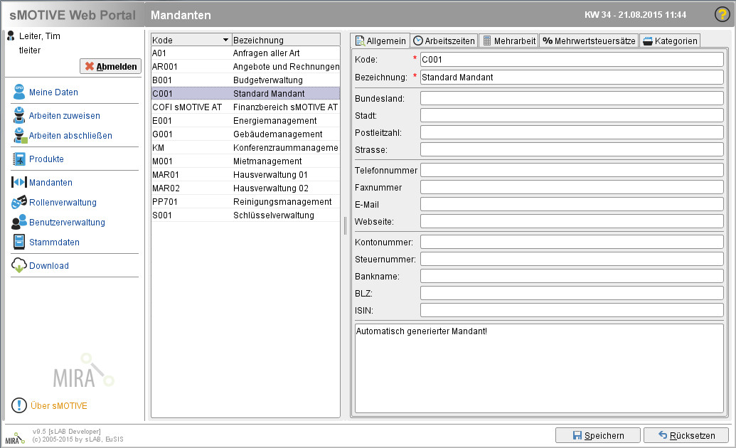 Modul "Mandanten"