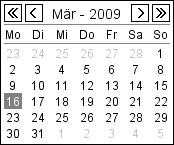 Es öffnet sich ein Datumsauswahl-Dialog. Klicken Sie auf den gewünschten Tag, um das Datum zu übernehmen. Mit dem einfachen Pfeil navigieren Sie einen Monat weiter und mit dem doppelten Pfeilsymbol ein Jahr.