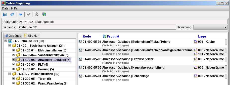 Übersicht zu begehender Elemente