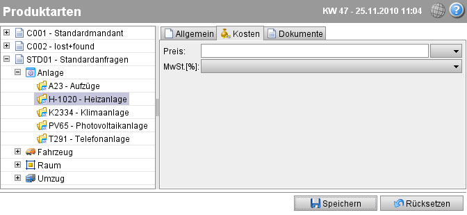 Angeben des Preises und der MwSt. der neuen Produktart