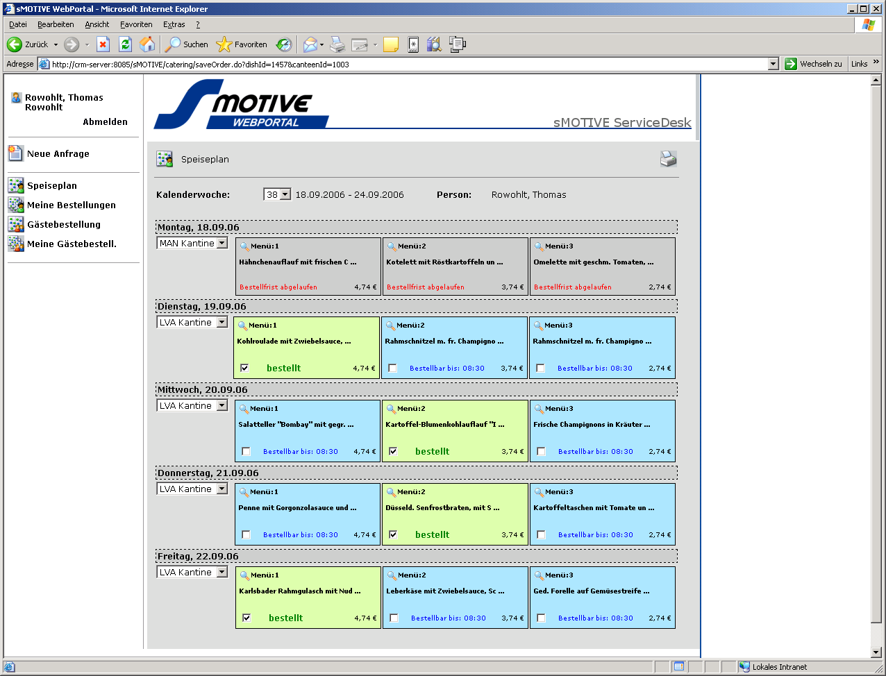 Ansicht Speiseplan